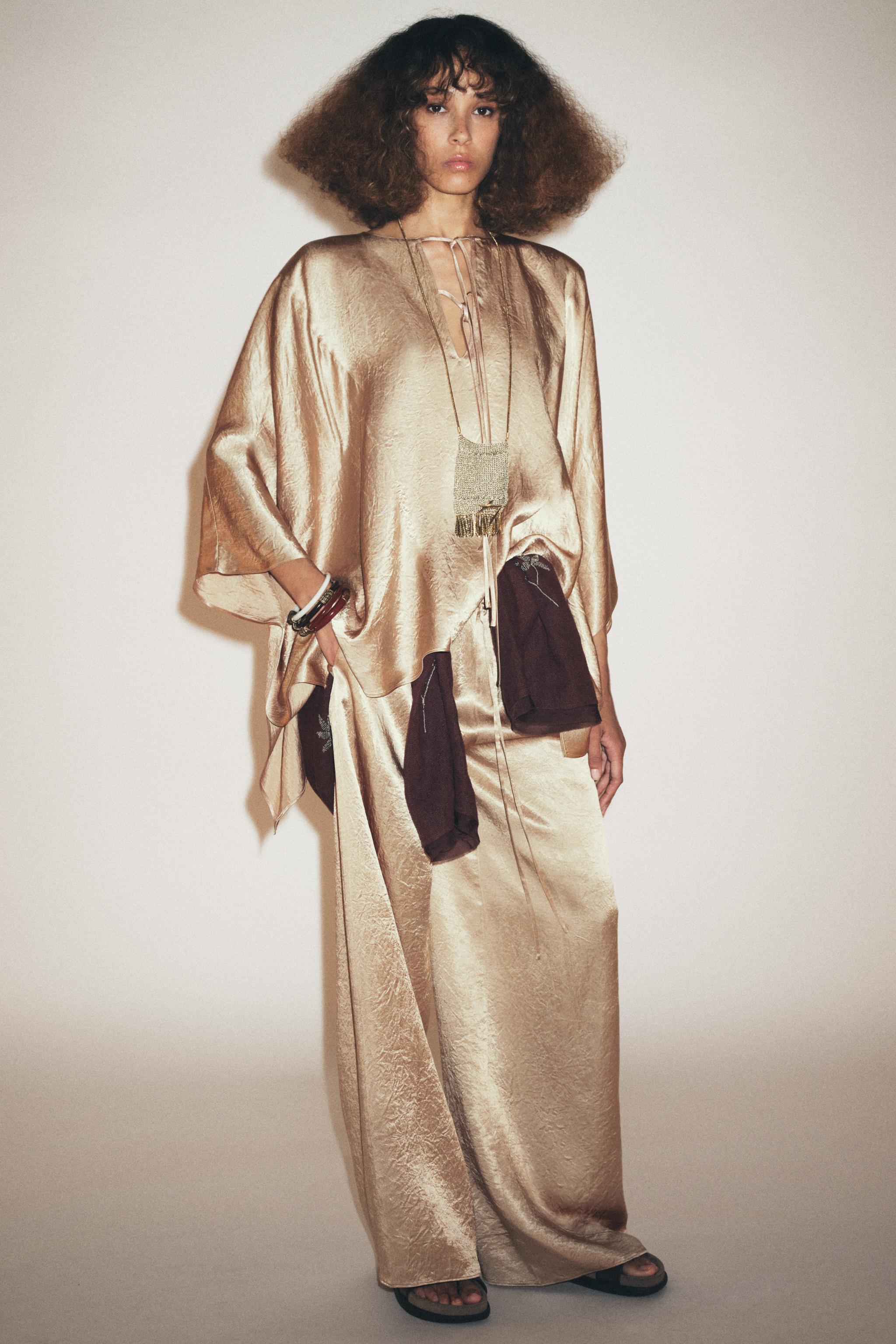 ZW COLLECTION SATIN EFFECT CAPE SHIRT