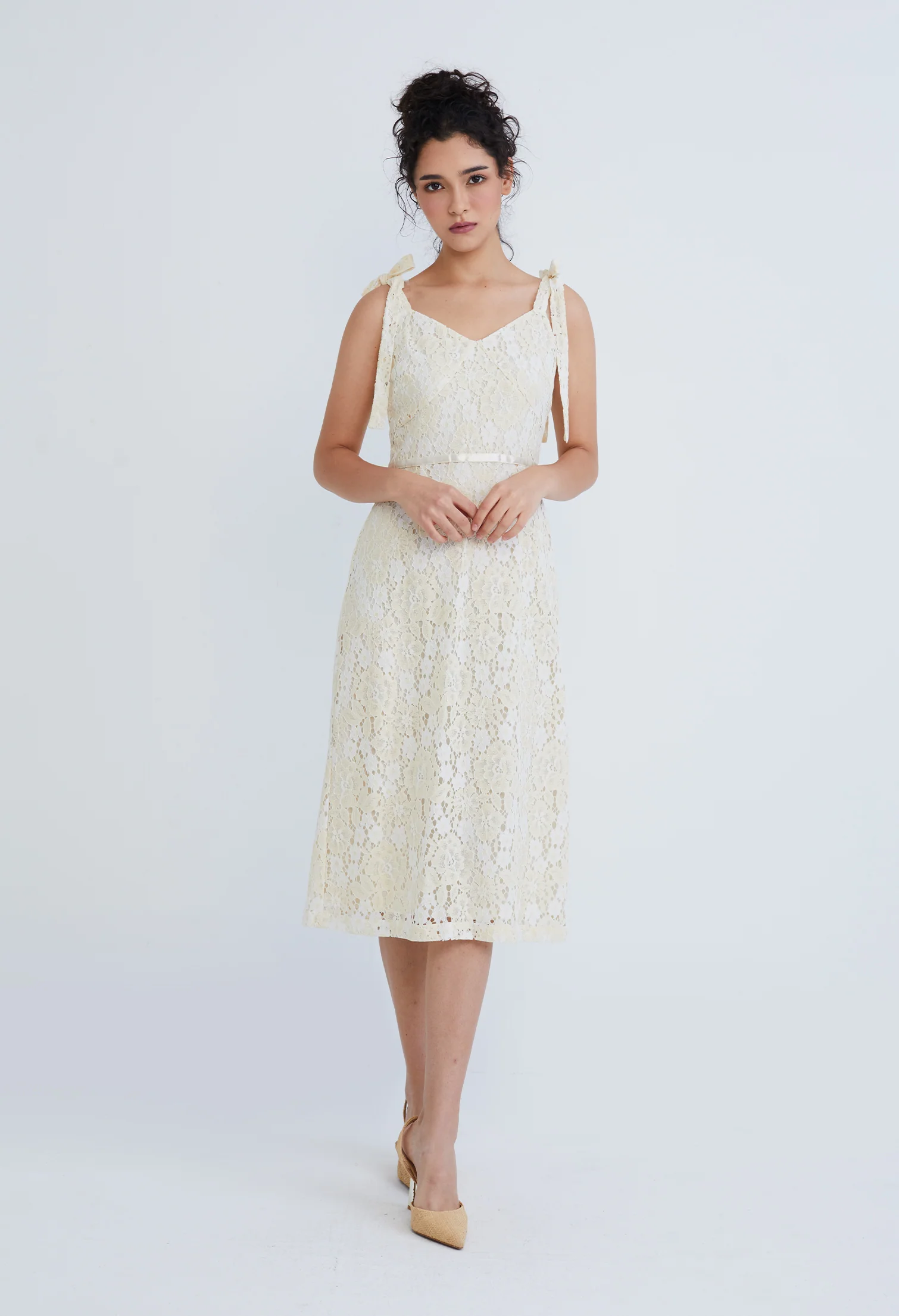 Guipure Lace Bustier Cami Tie-Shoulder Dress