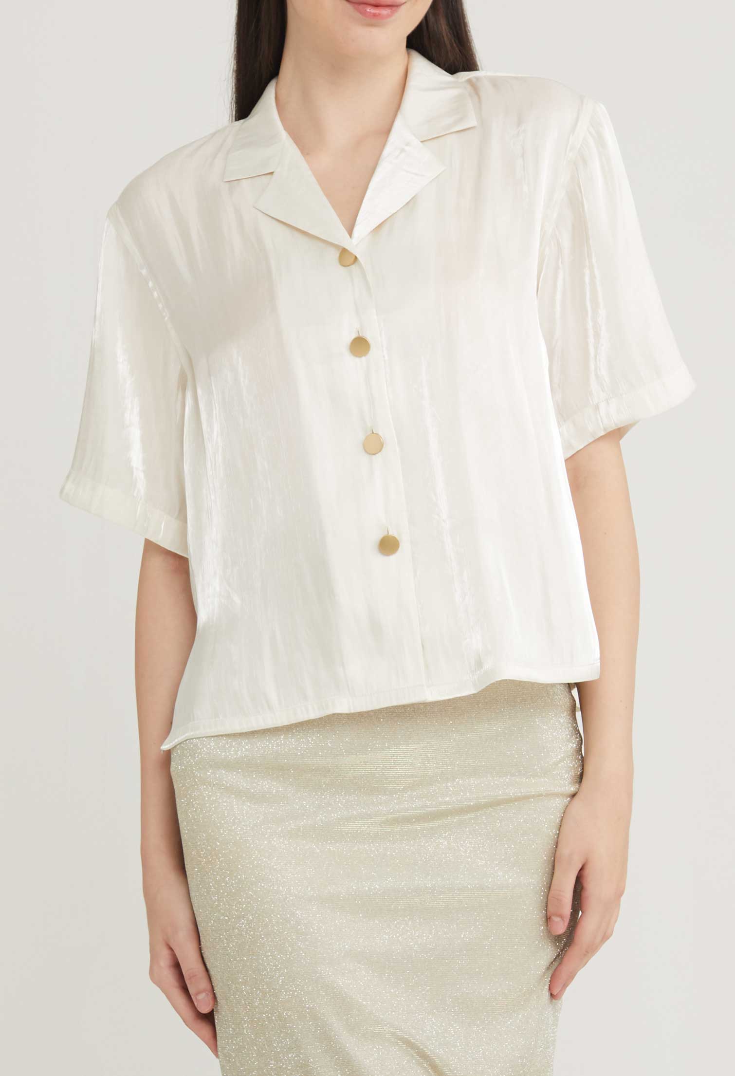 Satin Shimmer Short Sleeve Blouse