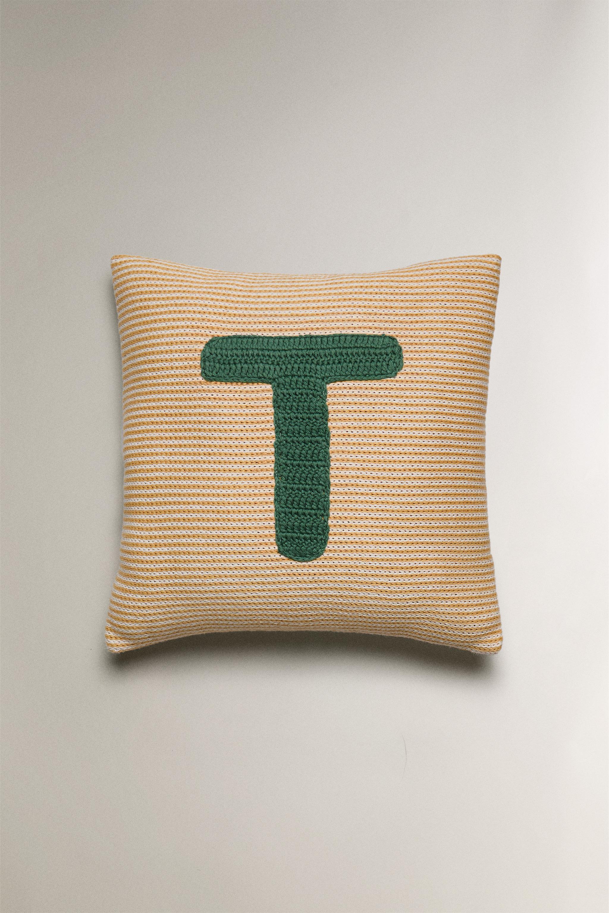 CHILDREN'S EMBROIDERED LETTER T THROW PILLOW