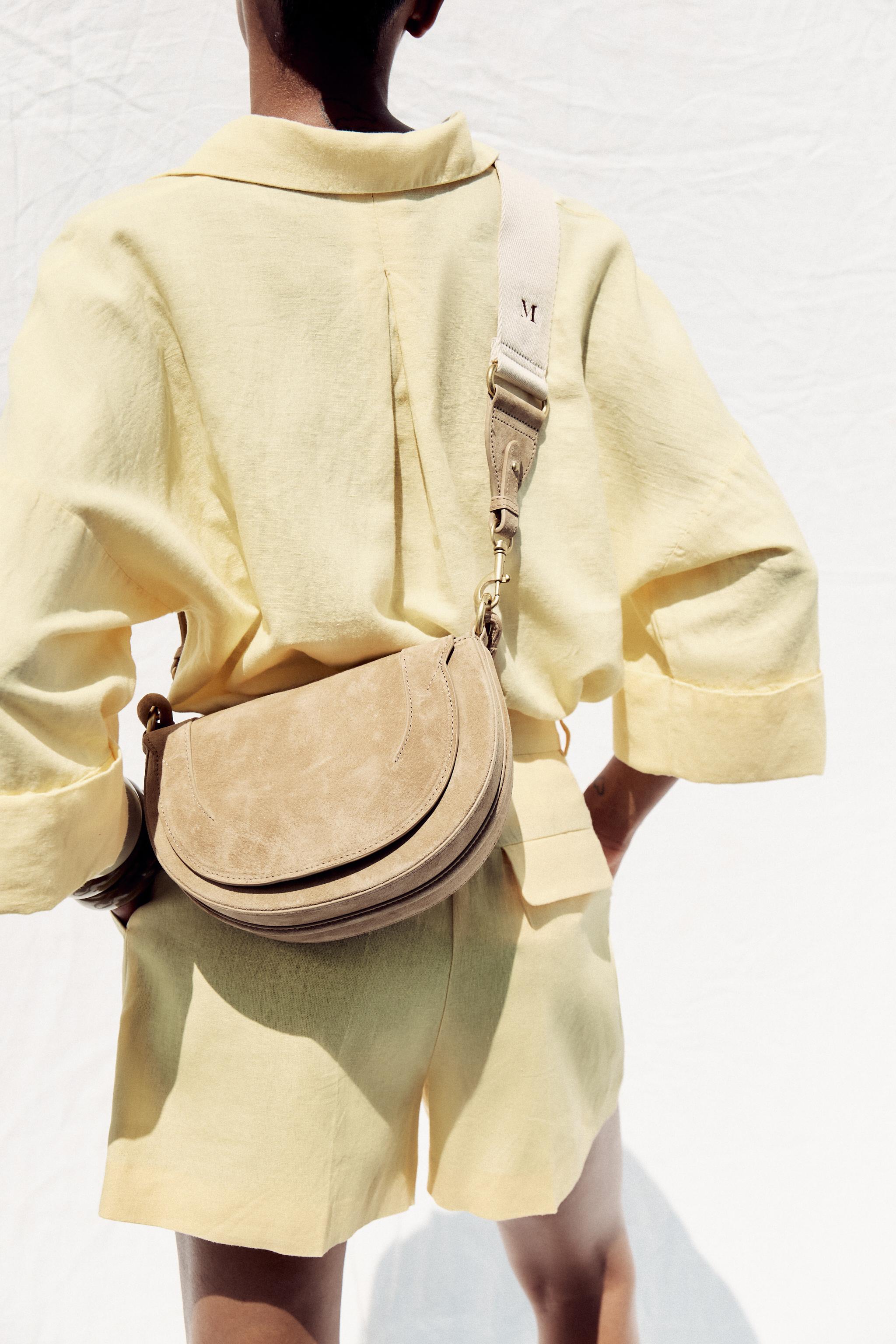 DOUBLE HANDLE LEATHER CROSSBODY BAG