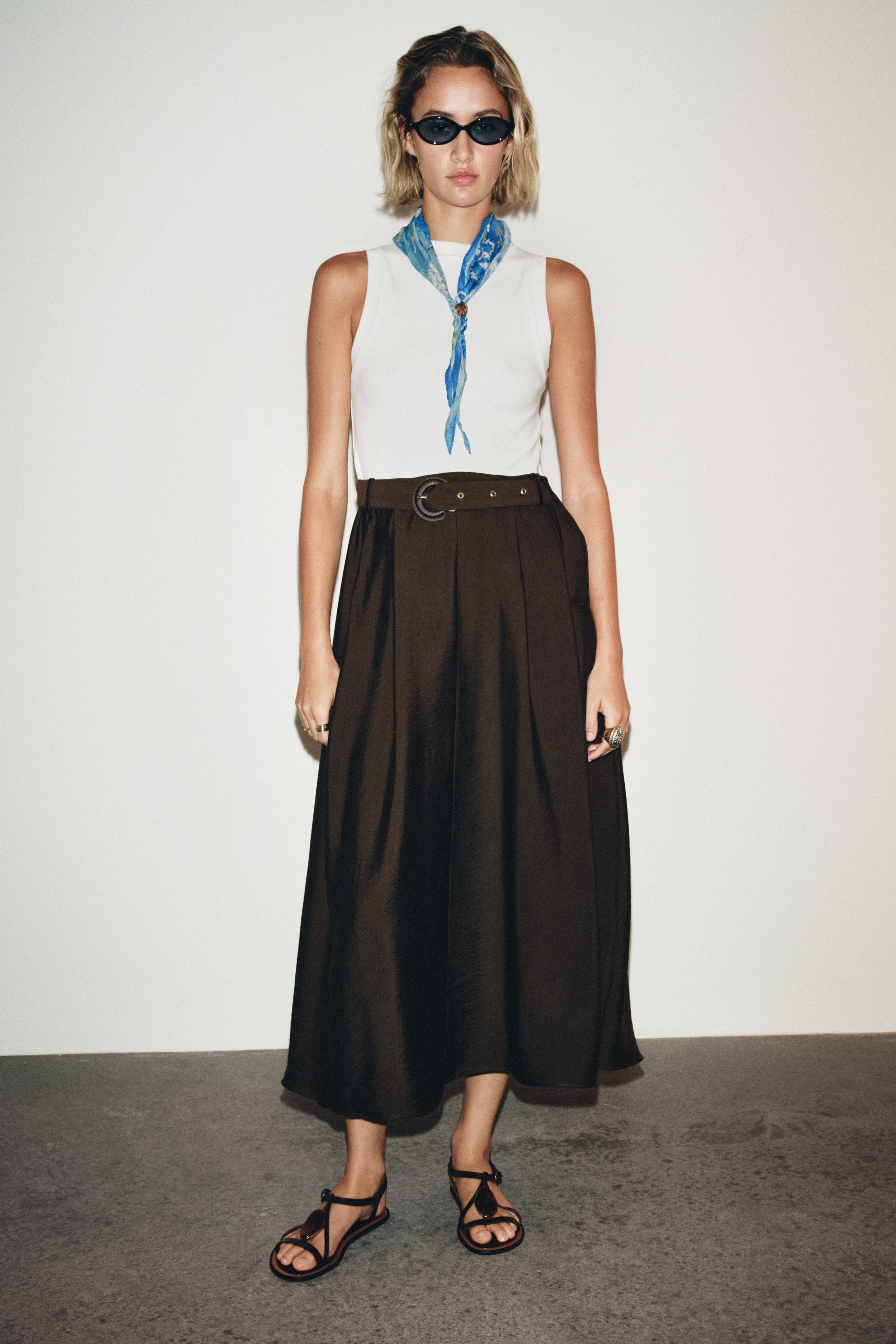 BELTED COMBINATION MIDI DRESS