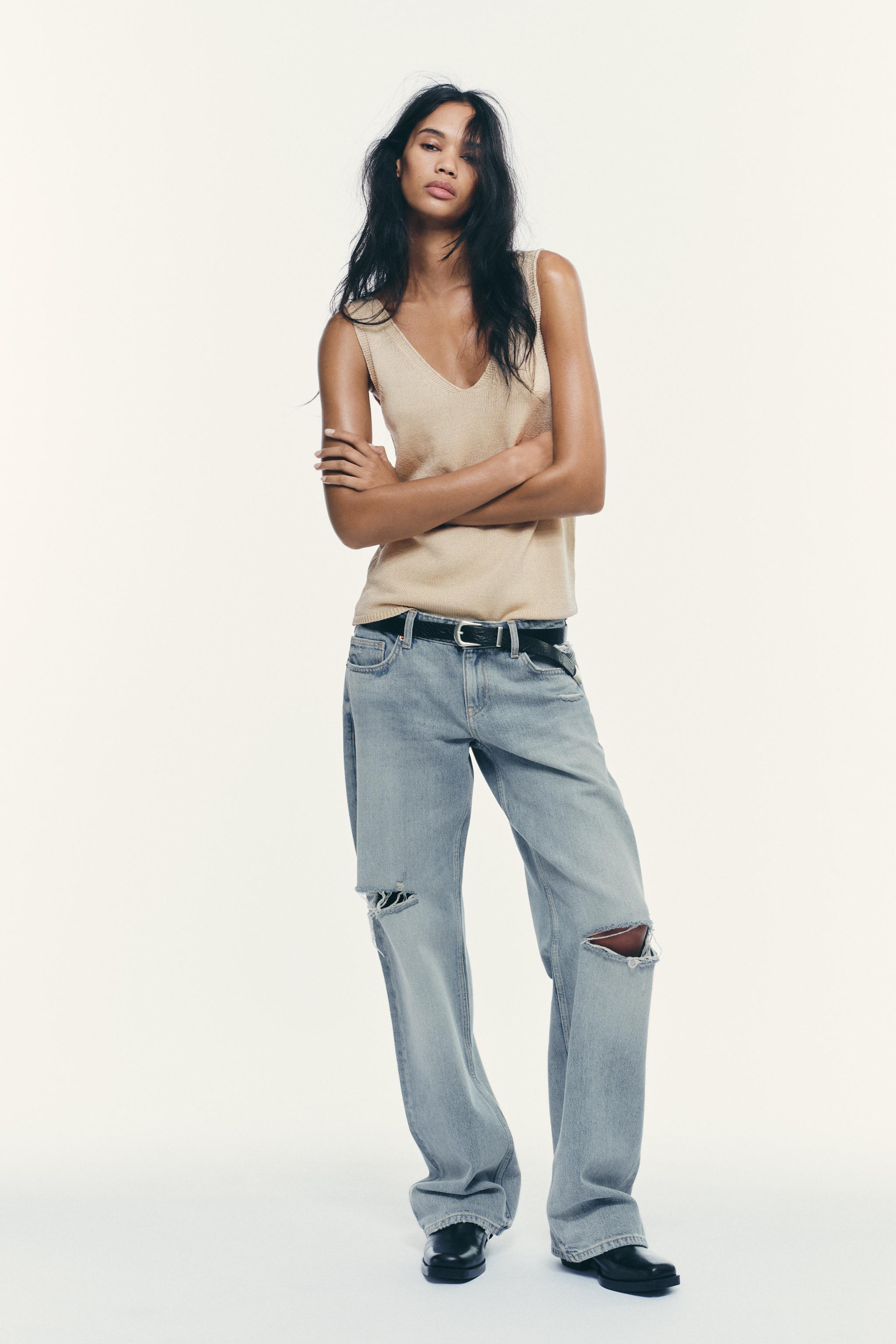 TRF LOW RISE RIPPED WIDE LEG JEANS