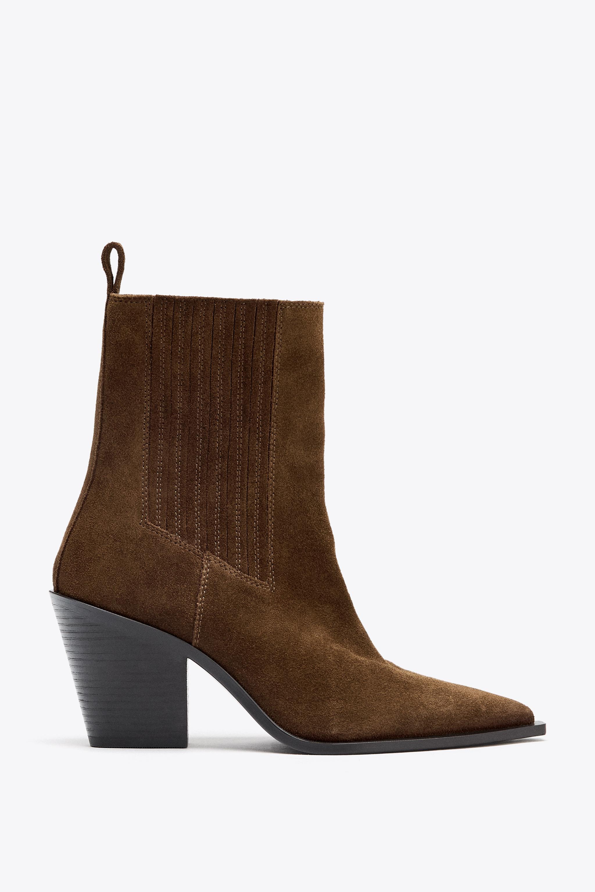 SPLIT LEATHER COWBOY ANKLE BOOTS