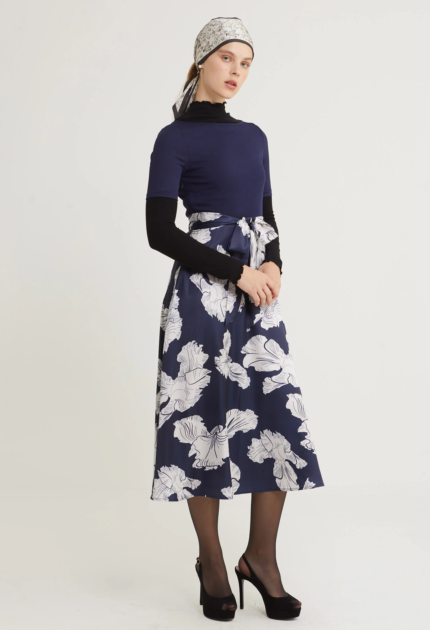 Satin Petal Midi Dress