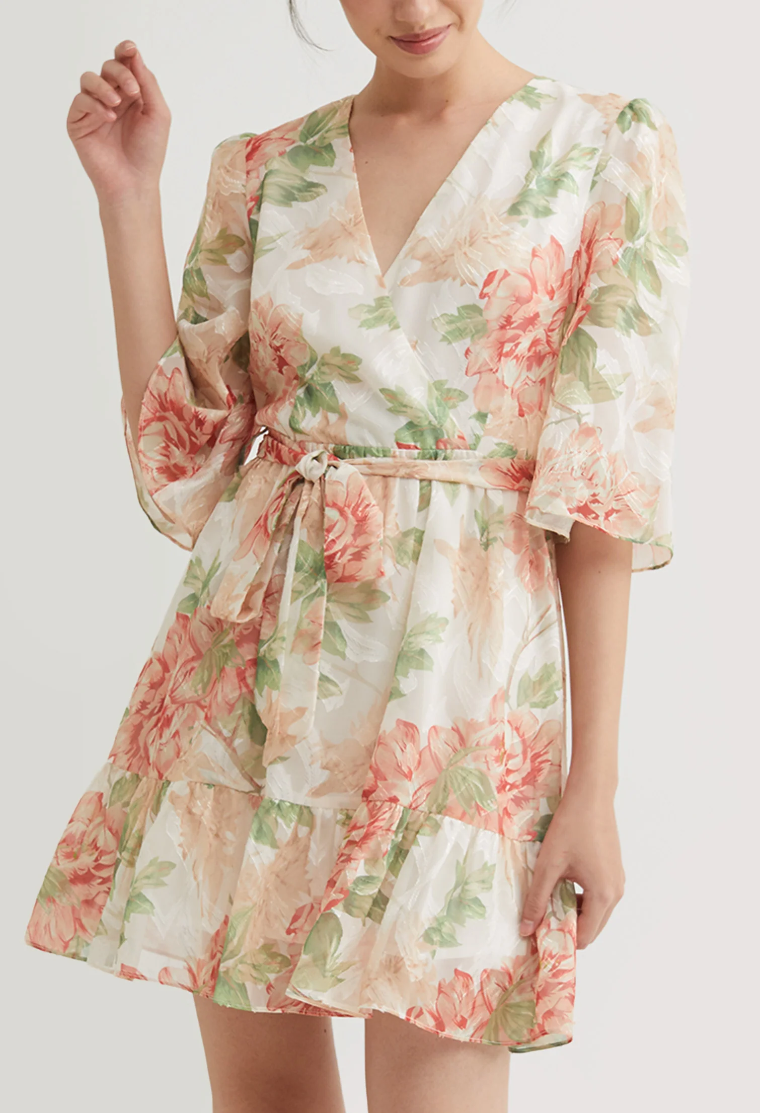 Floral Shimmer Chiffon Mini Dress
