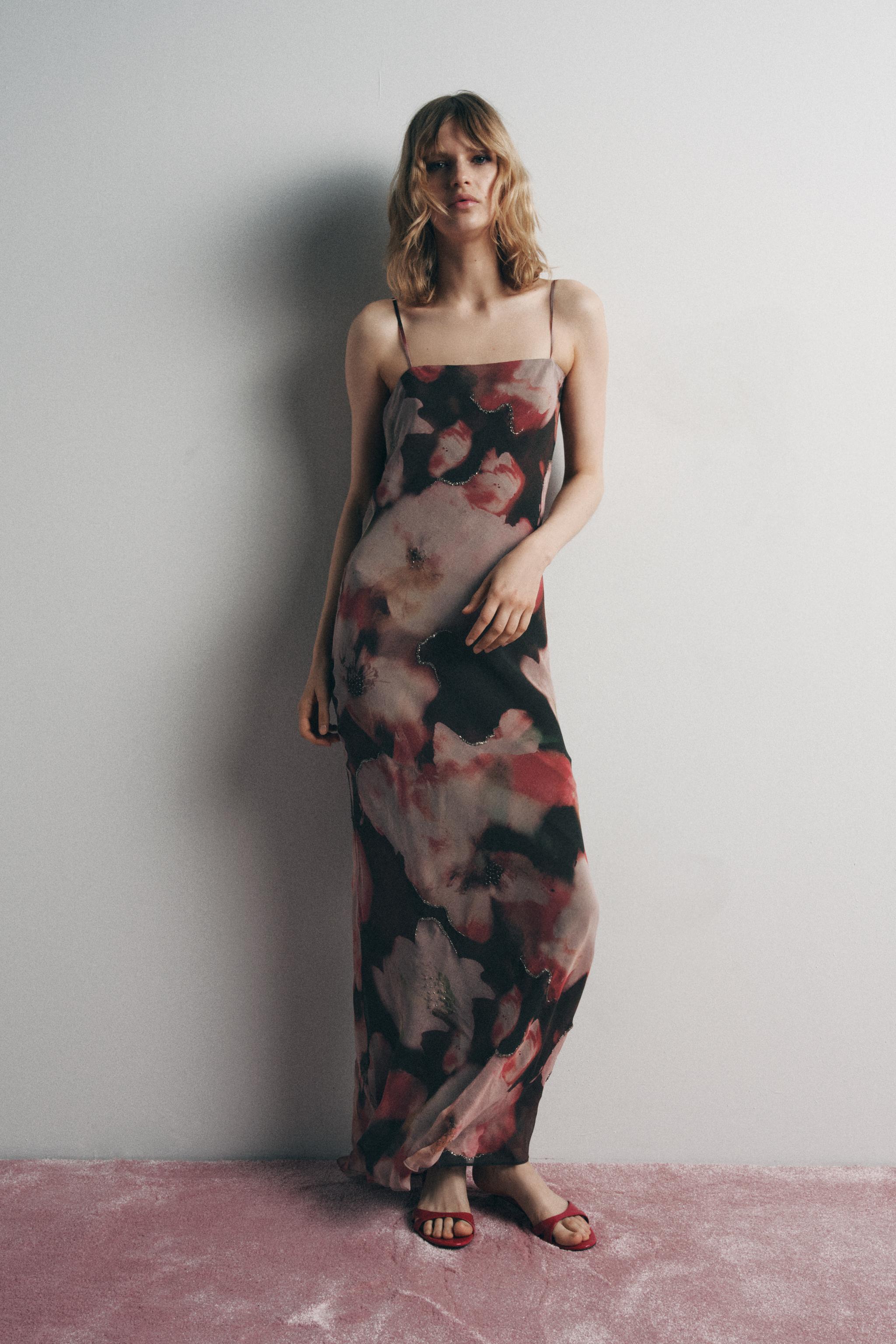 BEADED FLORAL PRINT DRESS
