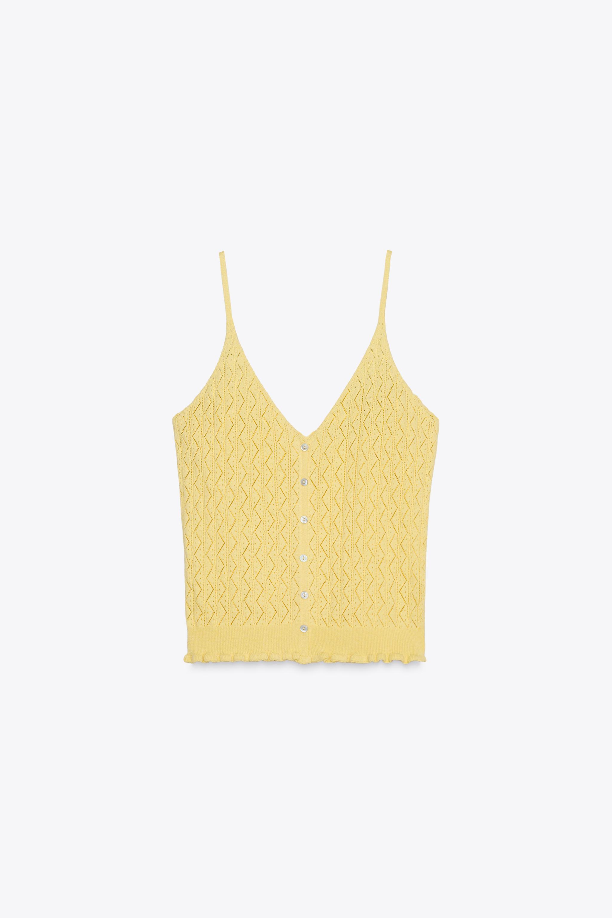 POINTELLE KNIT RUFFLED TOP