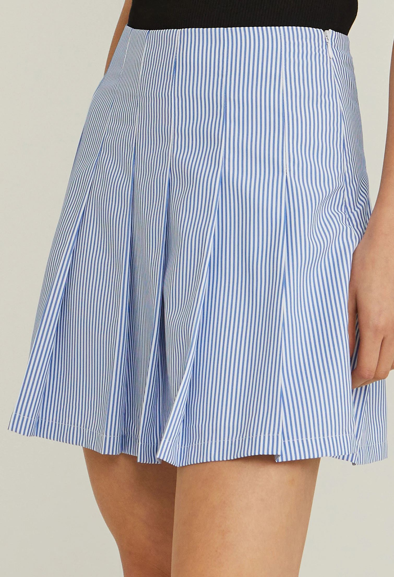 Pleated Pinstripe Panneled Skirt