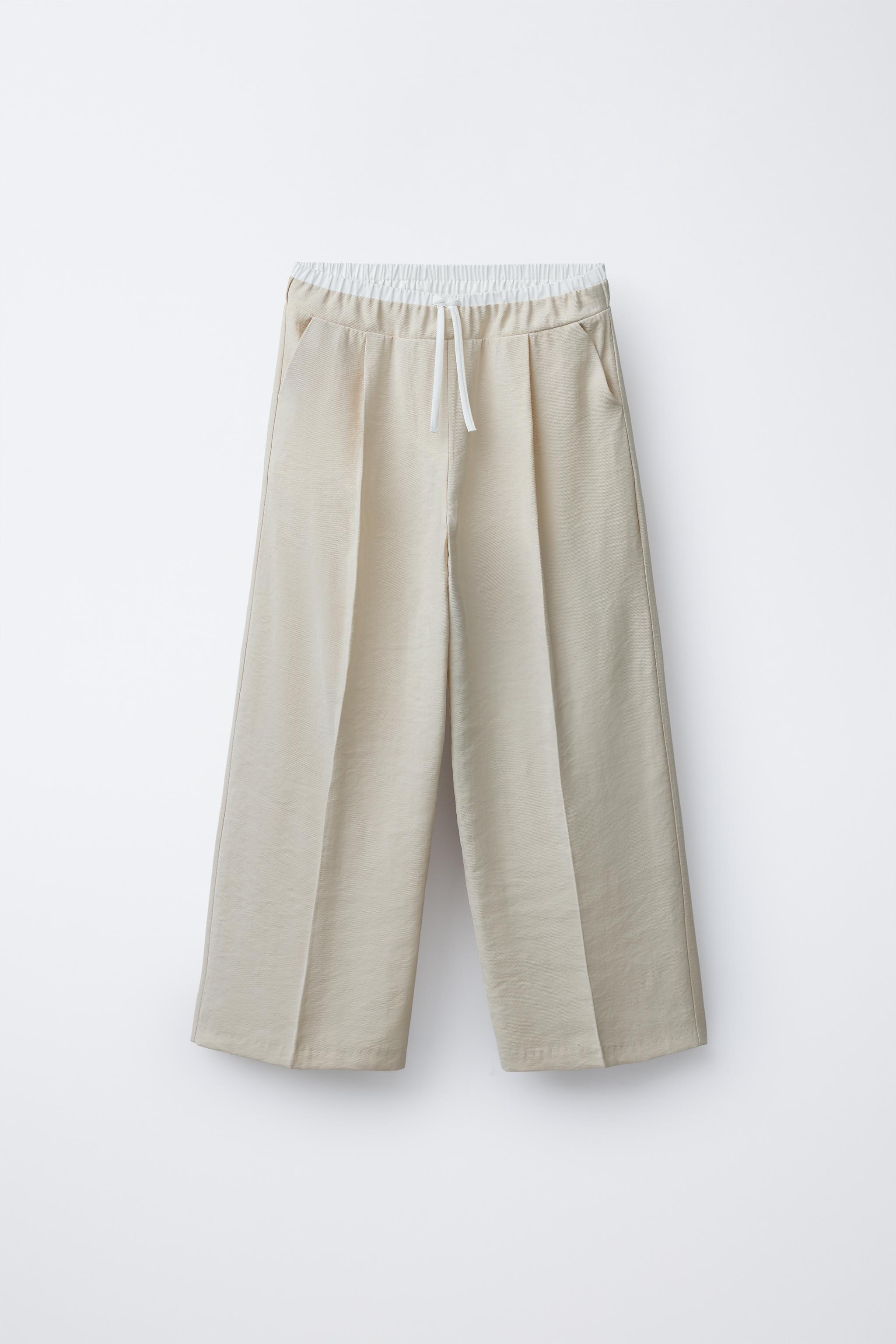 WIDE LEG DOUBLE WAISTBAND PANTS