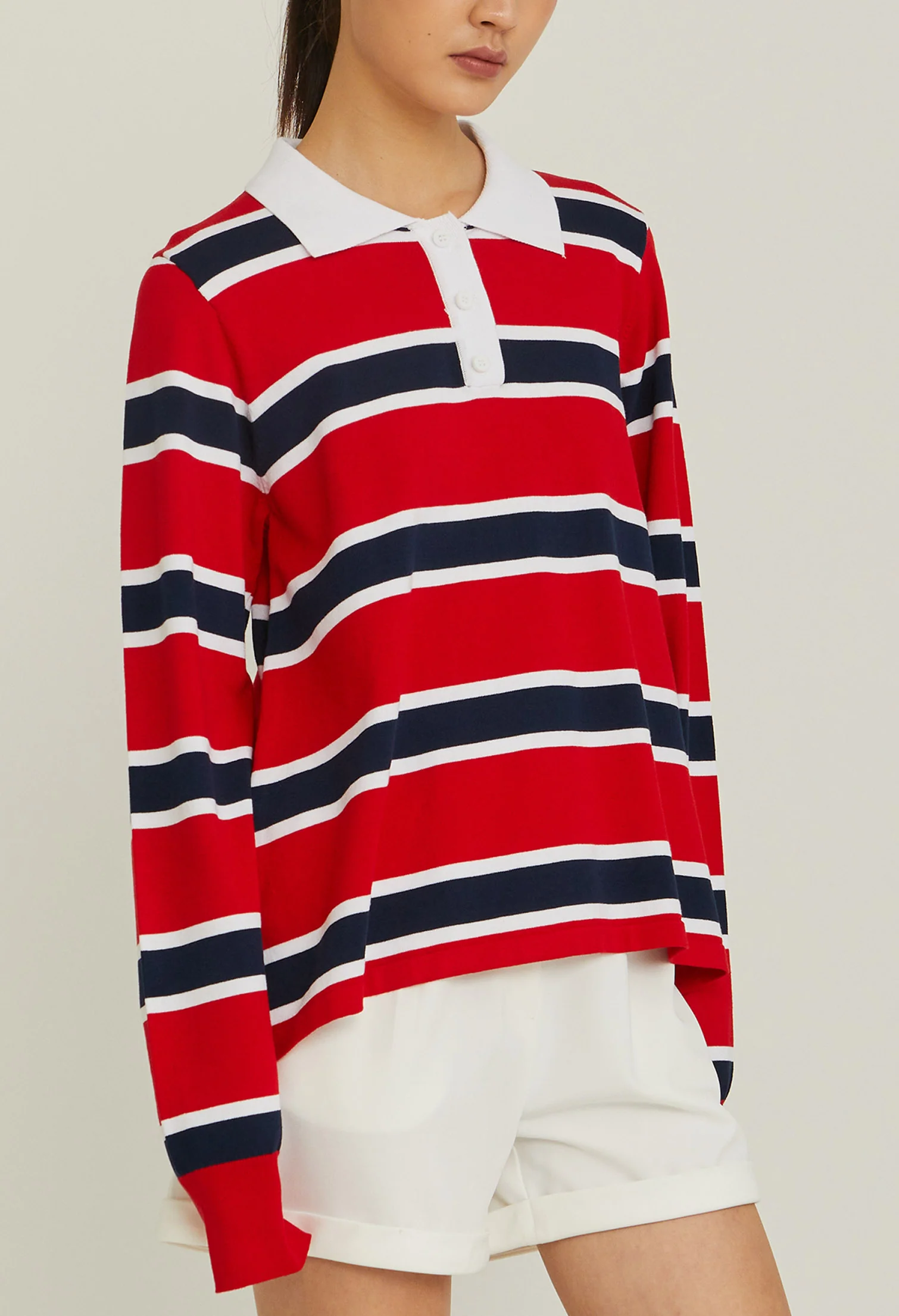 Striped Long-sleeve Varsity Polo-T