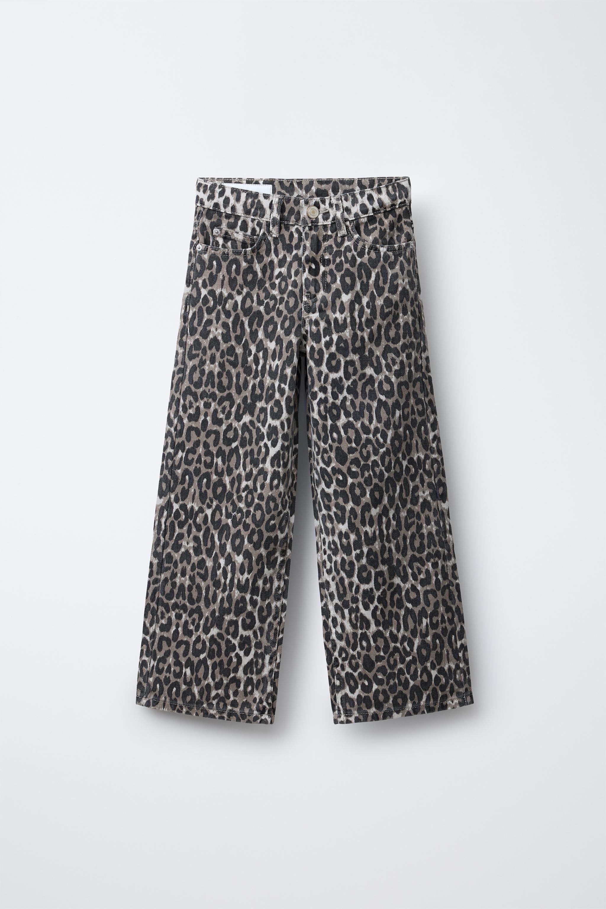 ANIMAL PRINT WIDE LEG DENIM PANTS