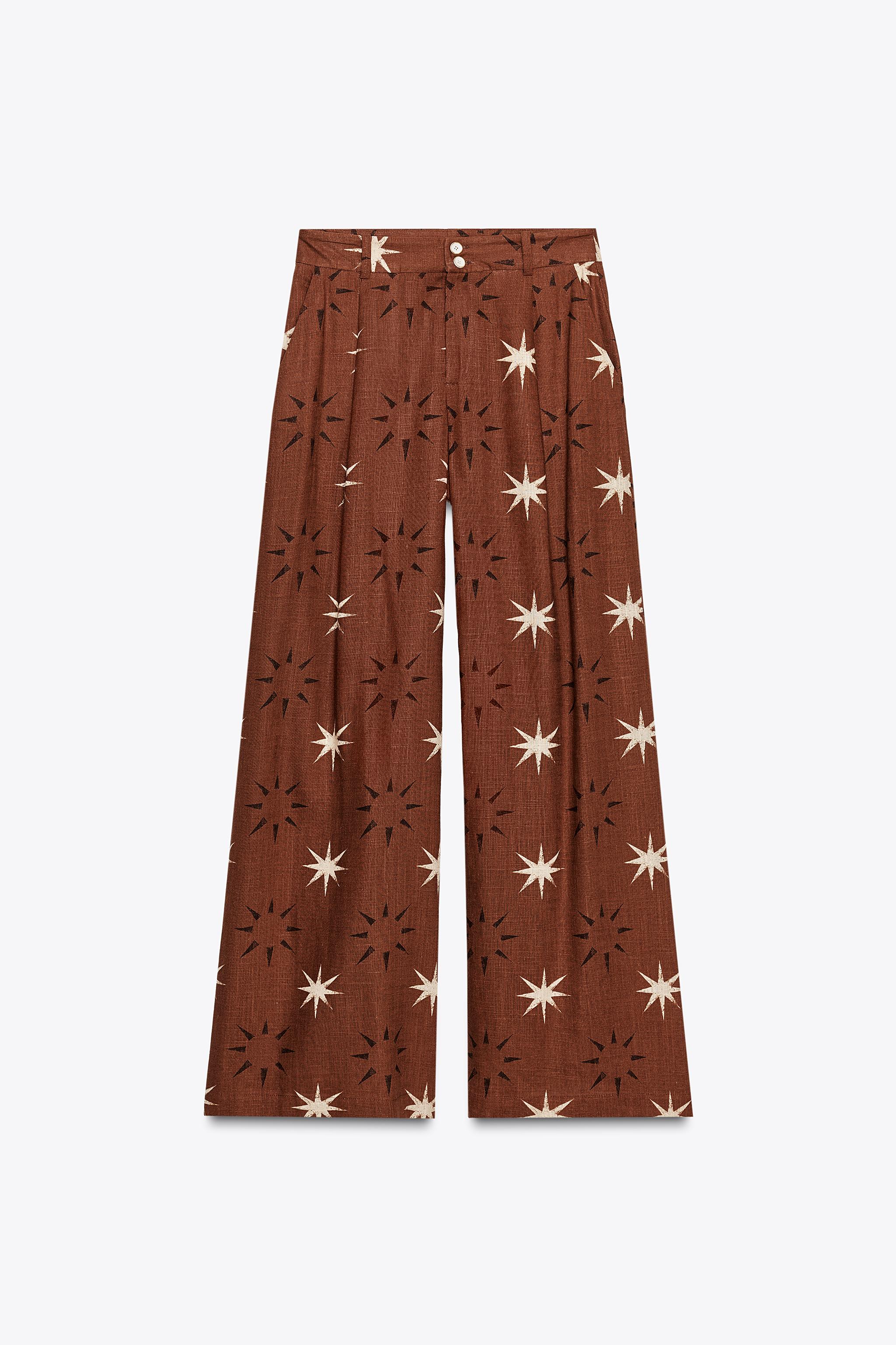 SUN PRINT LINEN WIDE LEG PANTS
