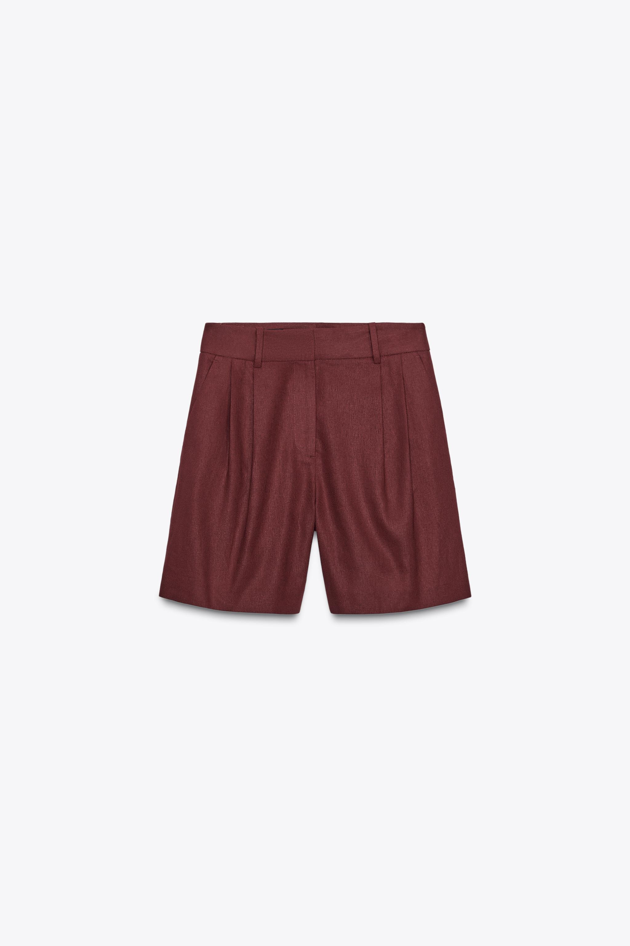PLEATED LINEN BERMUDA SHORTS