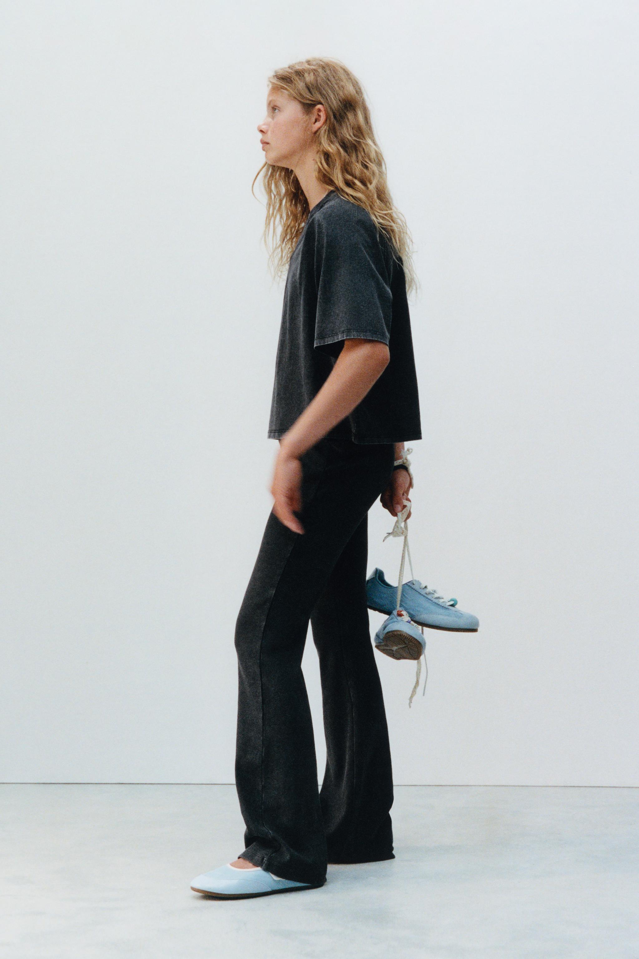 HEAVY WEIGHT T-SHIRT AND WASHED EFFECT RIB FLARE LEGGINGS SET