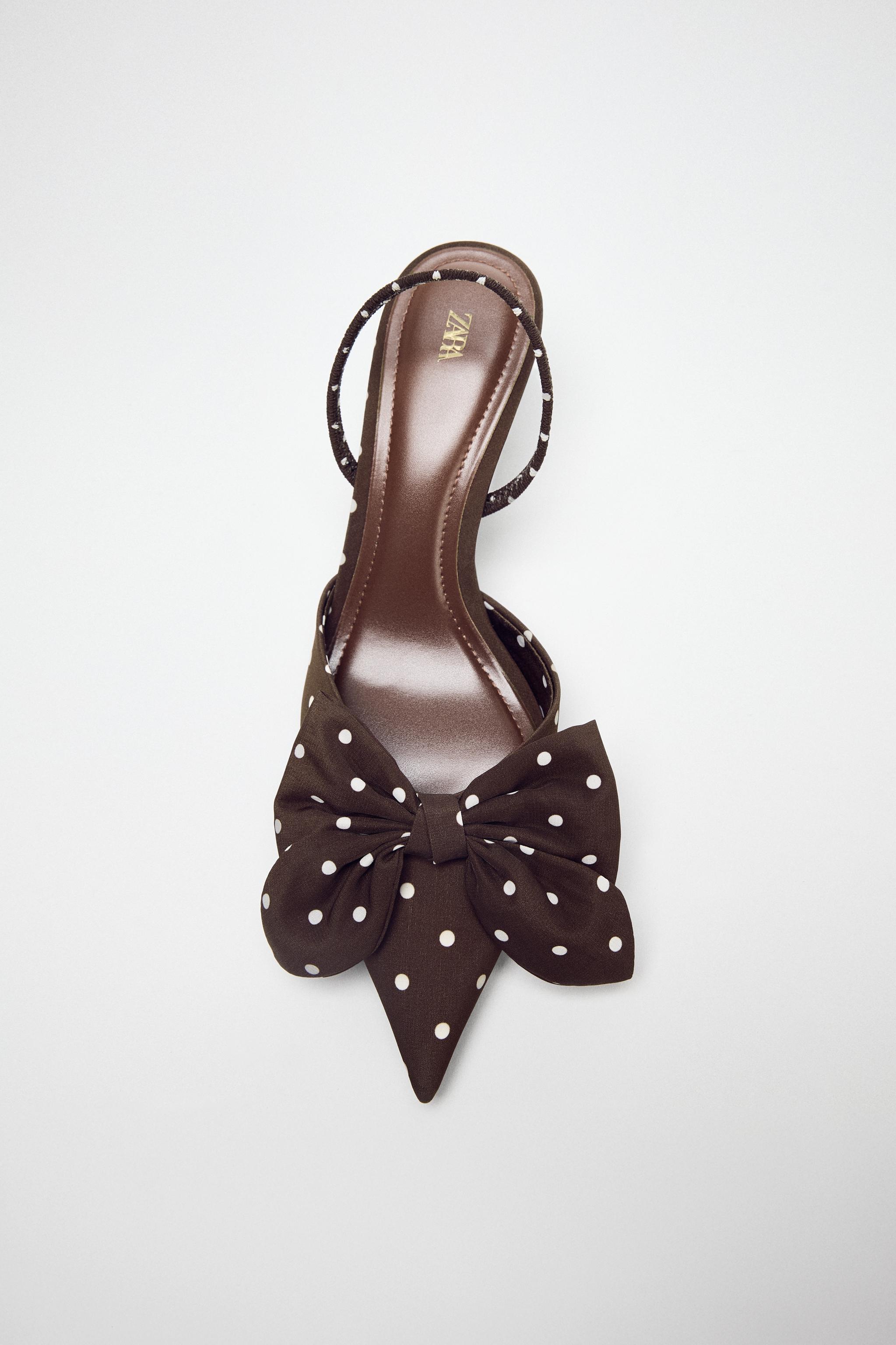 POLKA DOT PRINT HEELED SHOES WITH BOW