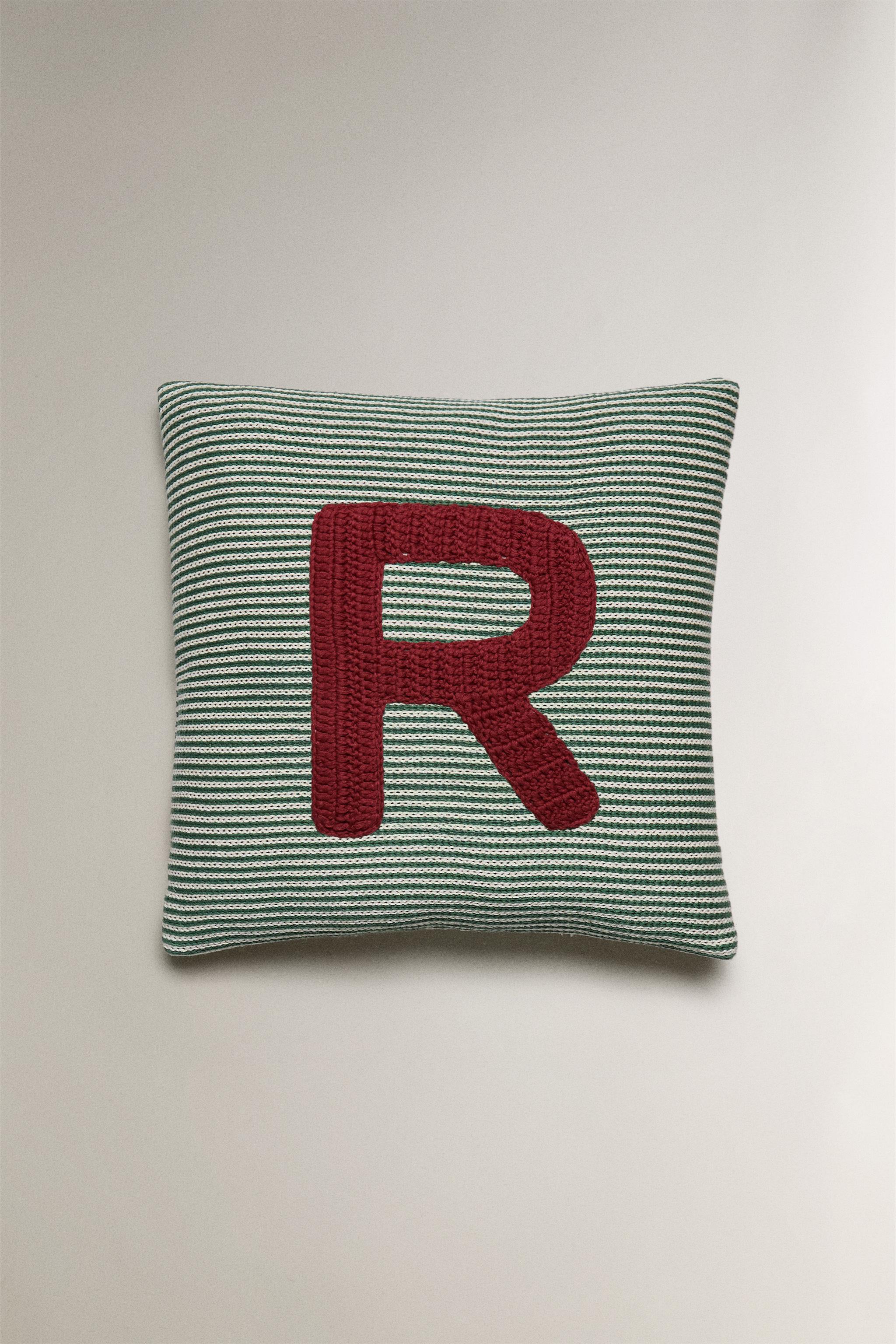 CHILDREN'S EMBROIDERED LETTER R THROW PILLOW