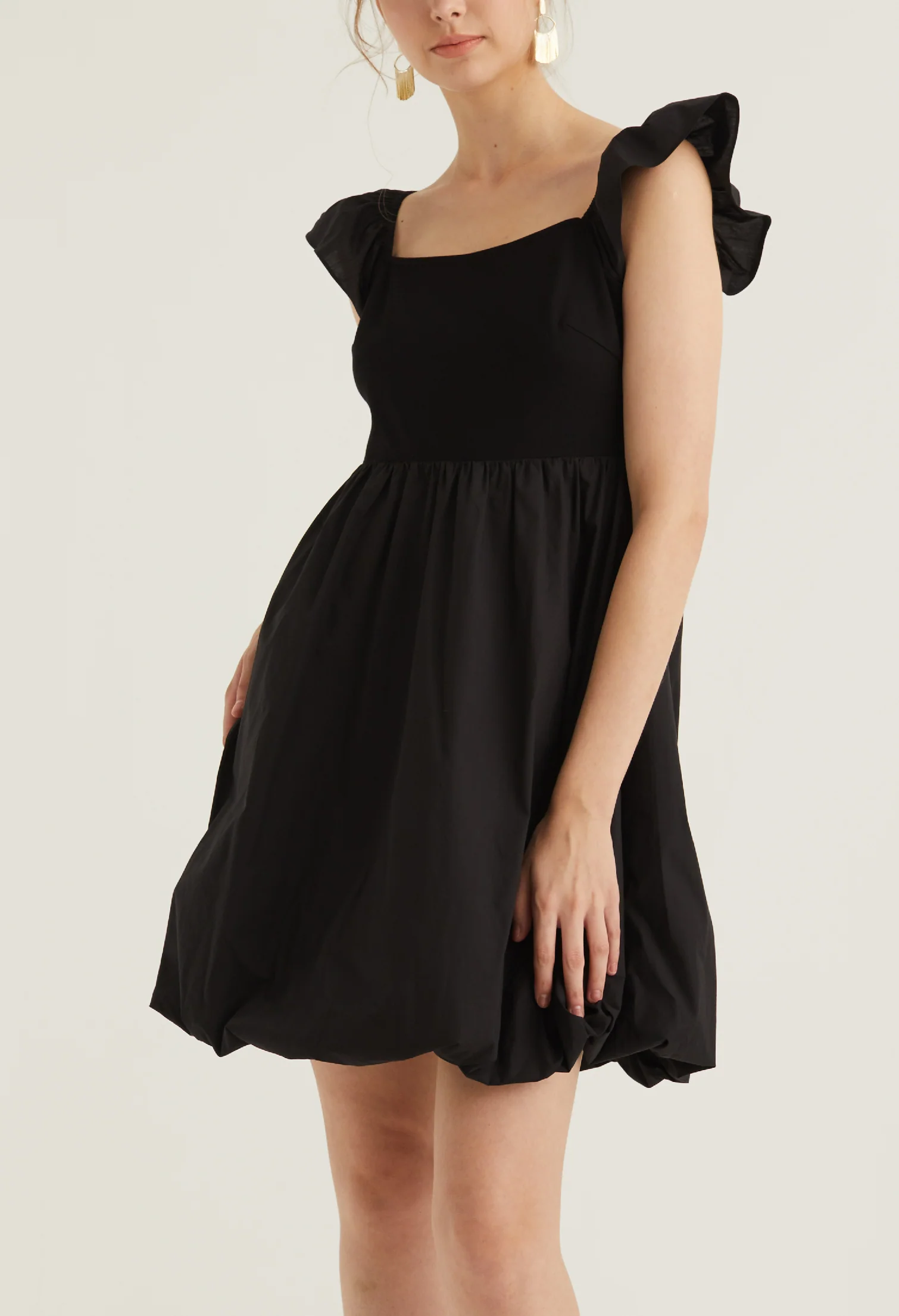 Cap Sleeve Balloon Detail Dress