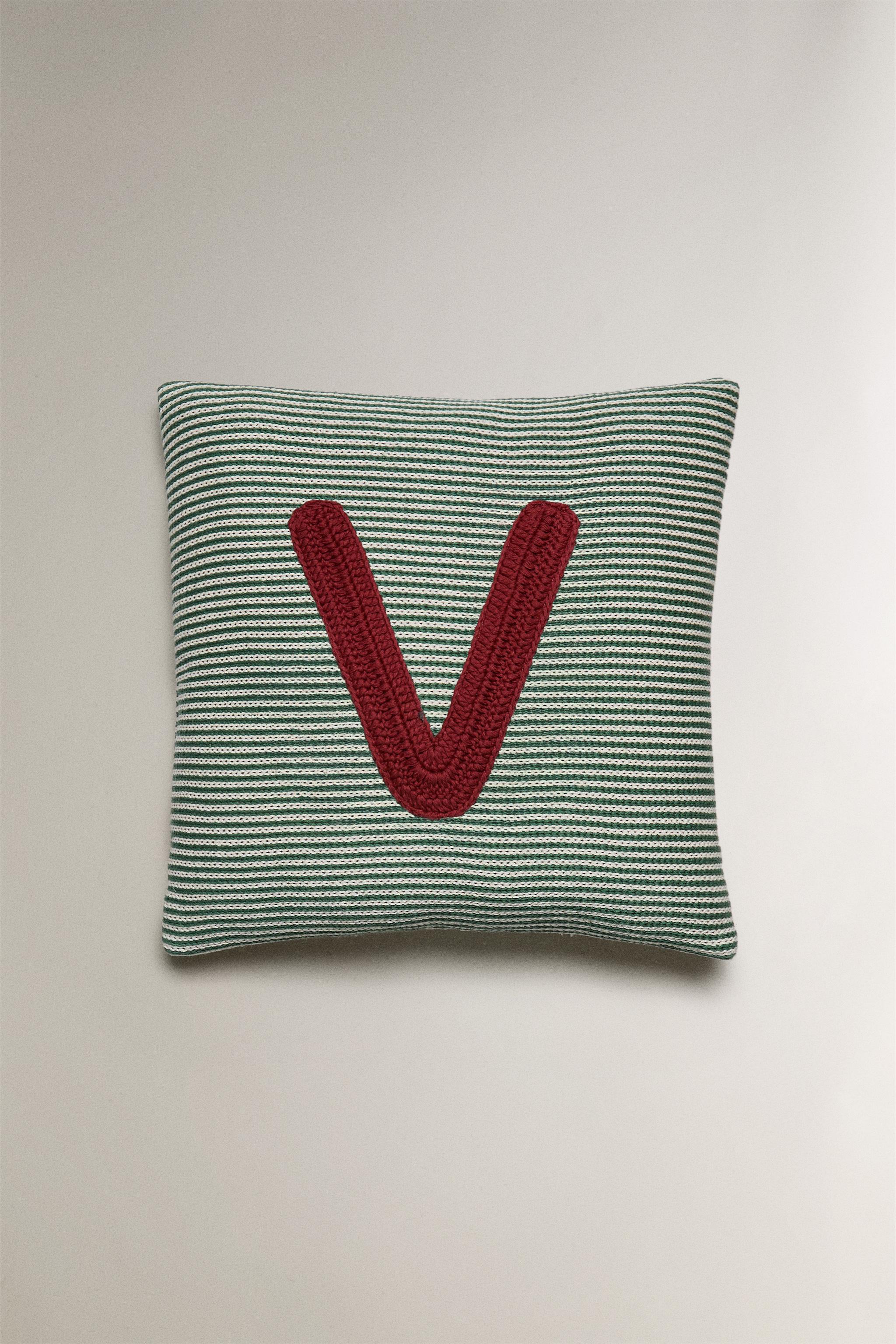 CHILDREN'S EMBROIDERED LETTER V THROW PILLOW