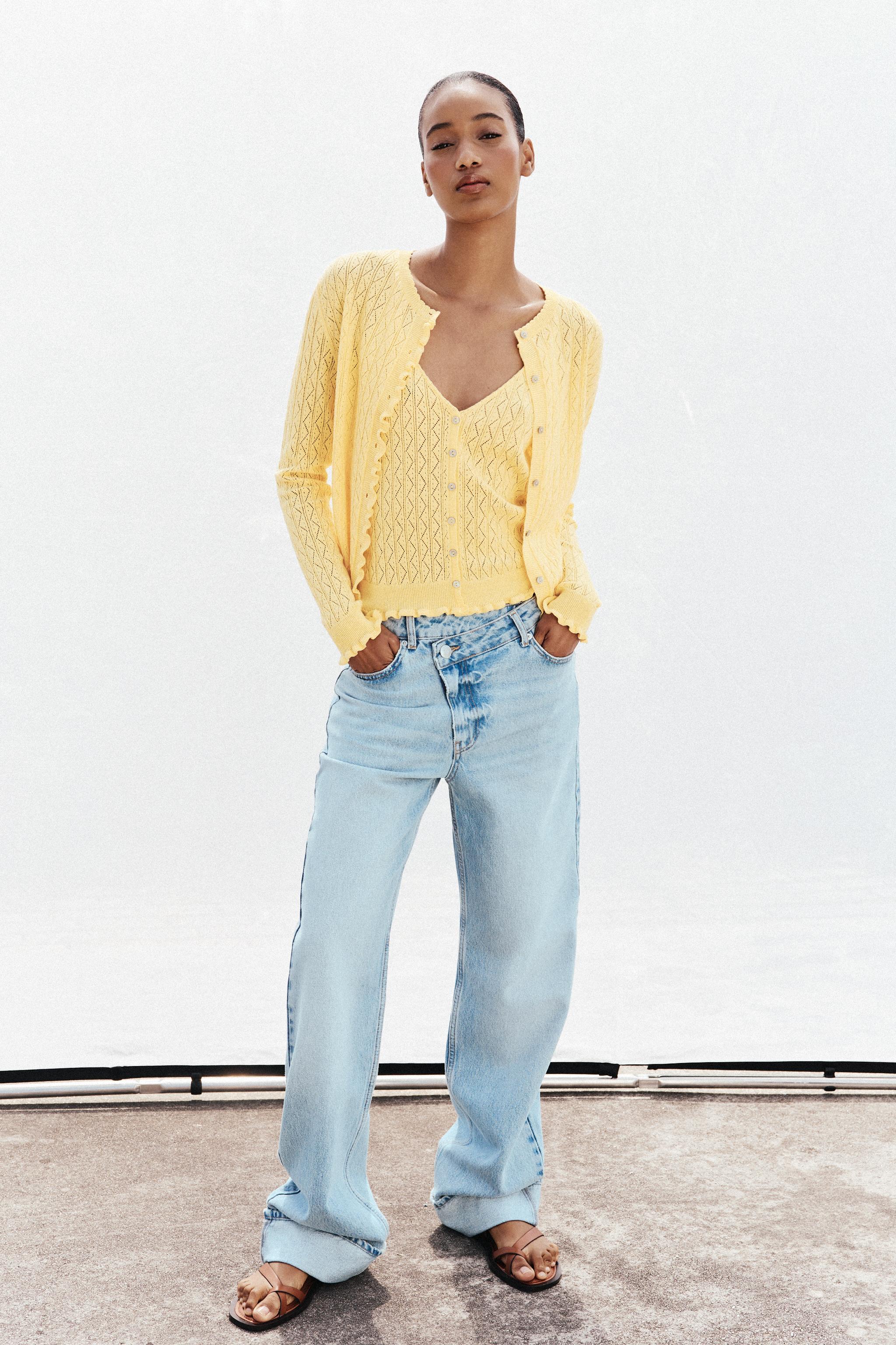 POINTELLE KNIT RUFFLED TOP