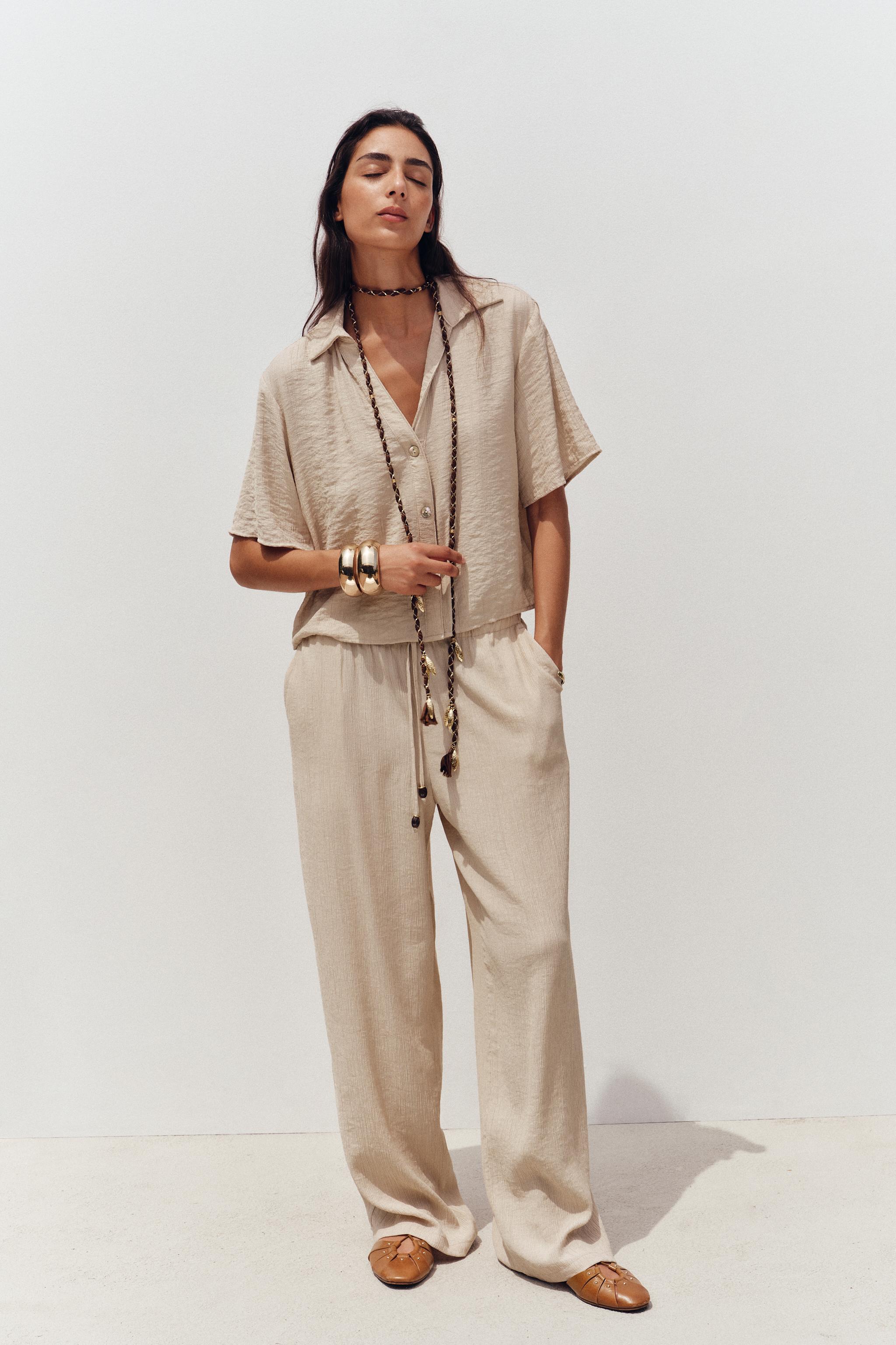 ELASTIC WAIST WIDE LEG PANTS