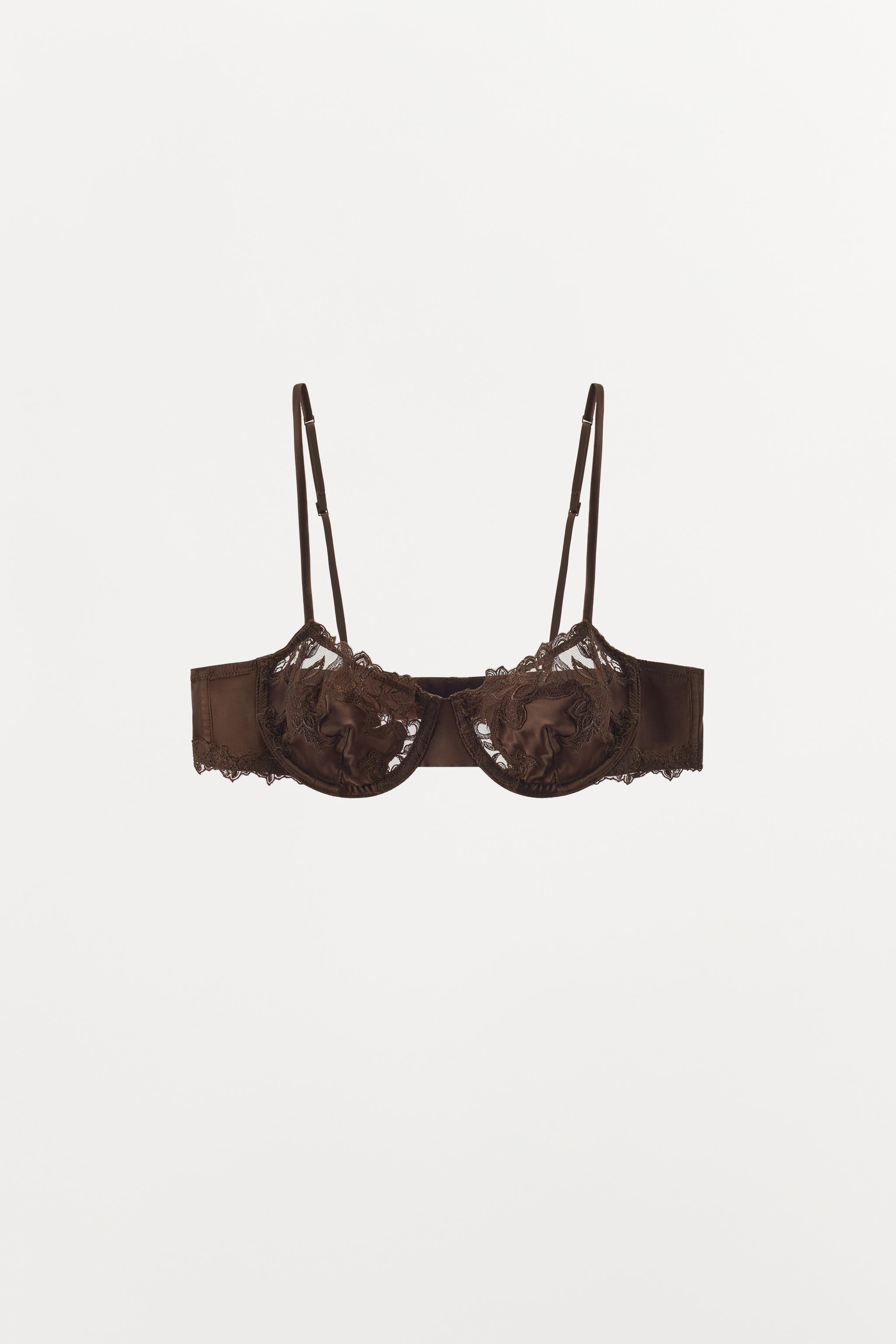 SATIN EFFECT EMBROIDERED LACE BRA