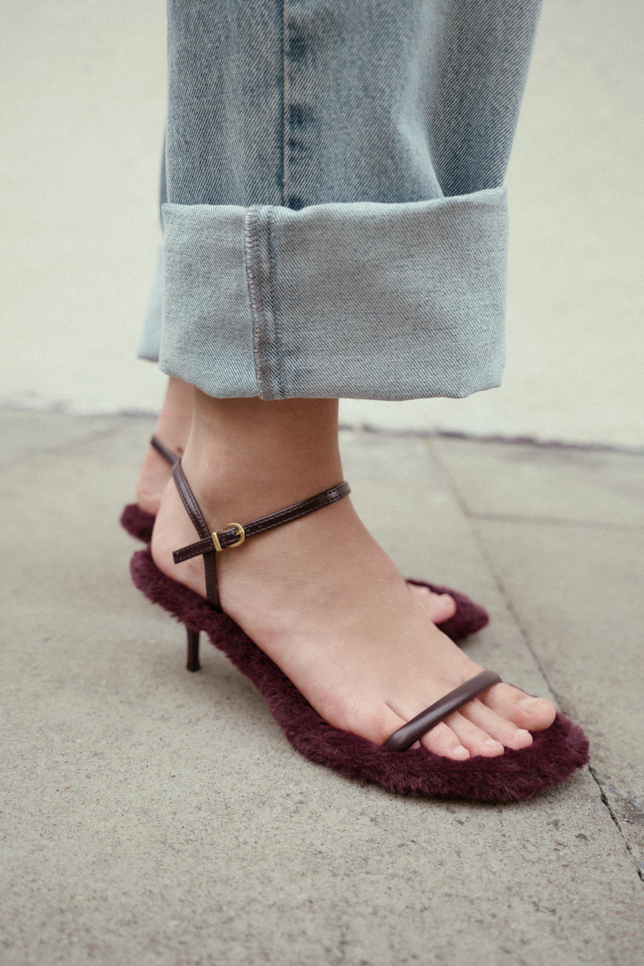 FAUX FUR SOLE HEELED SANDALS