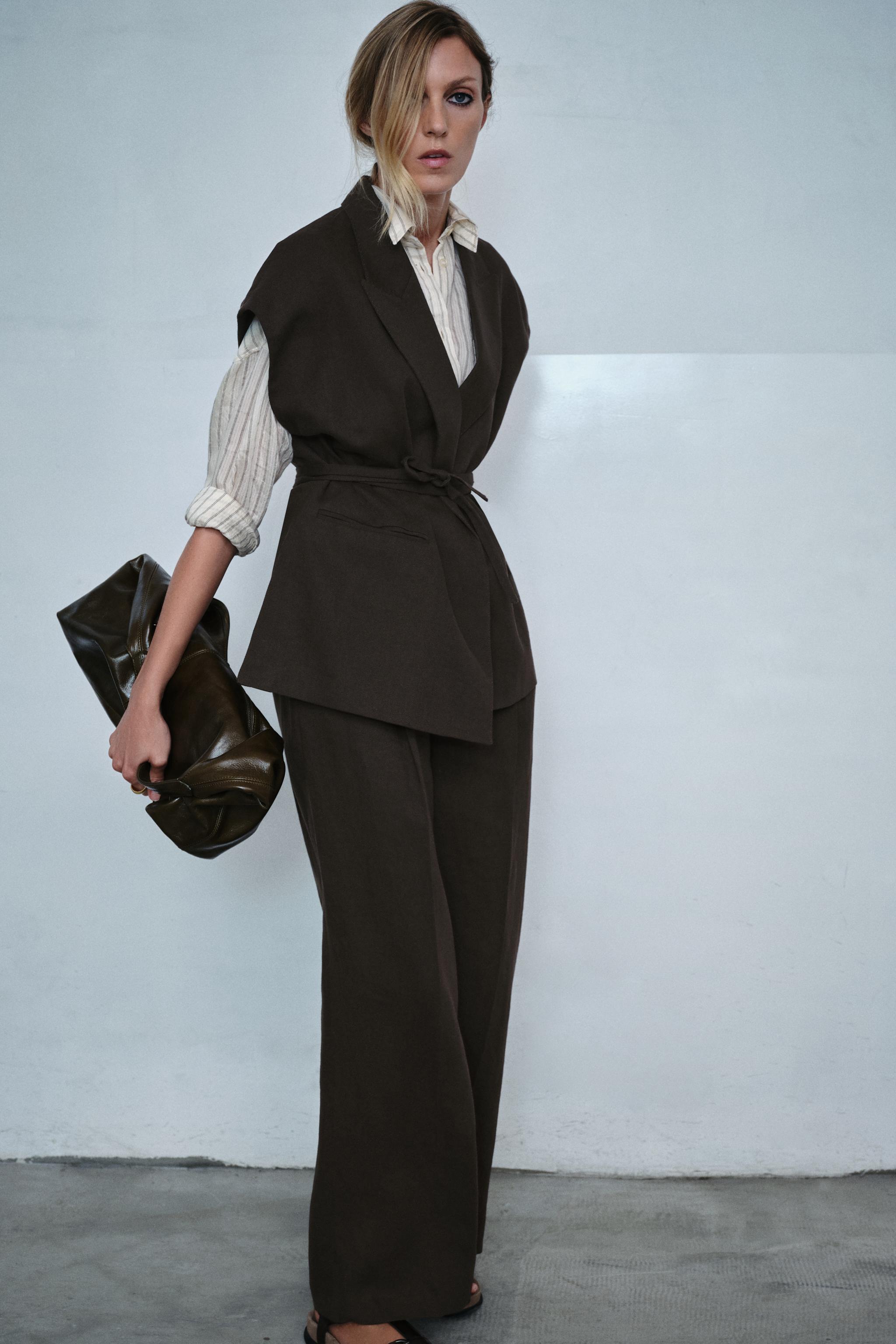 PLEATED LINEN BLEND PANTS ZW COLLECTION