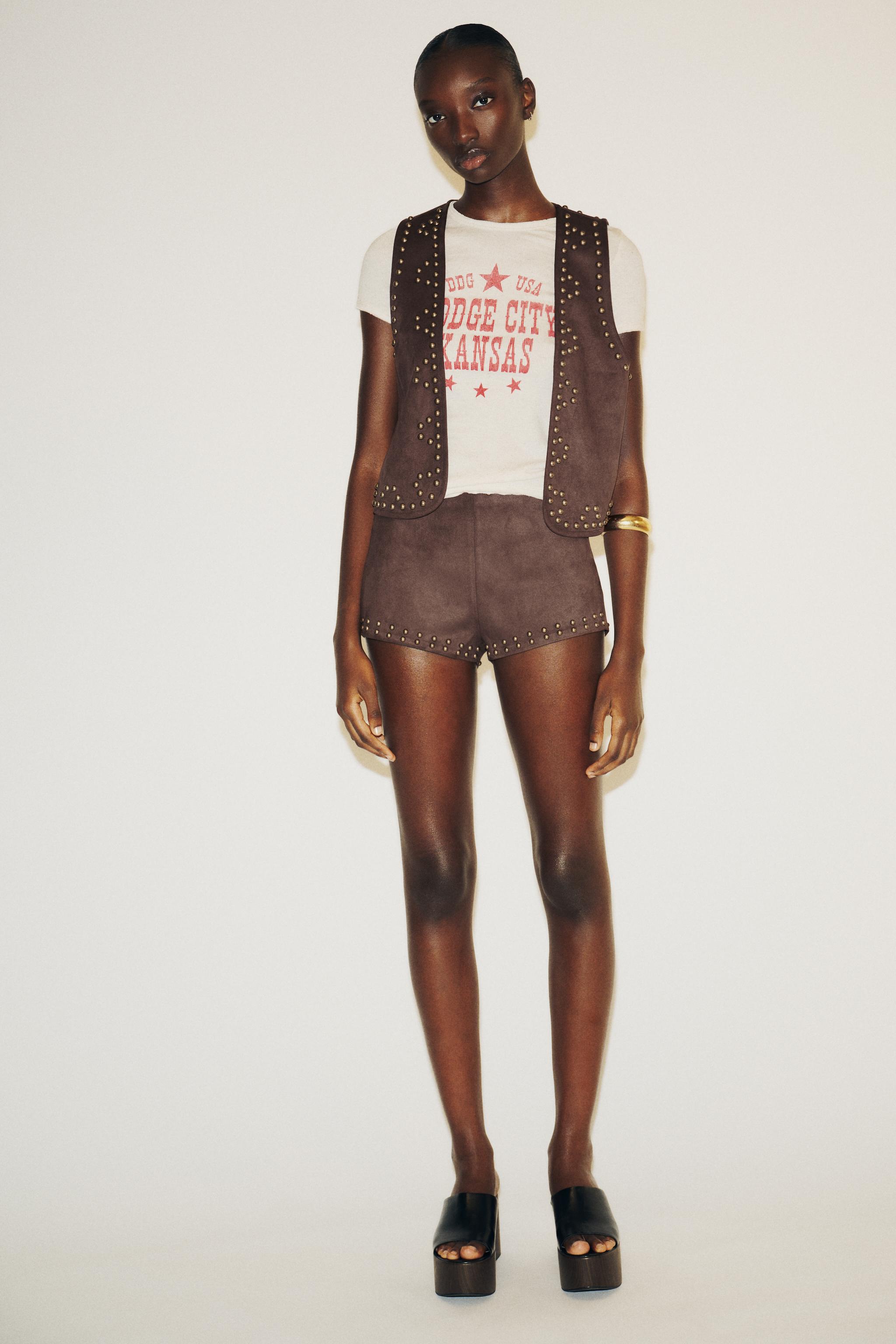 FAUX SUEDE STUDDED SHORTS