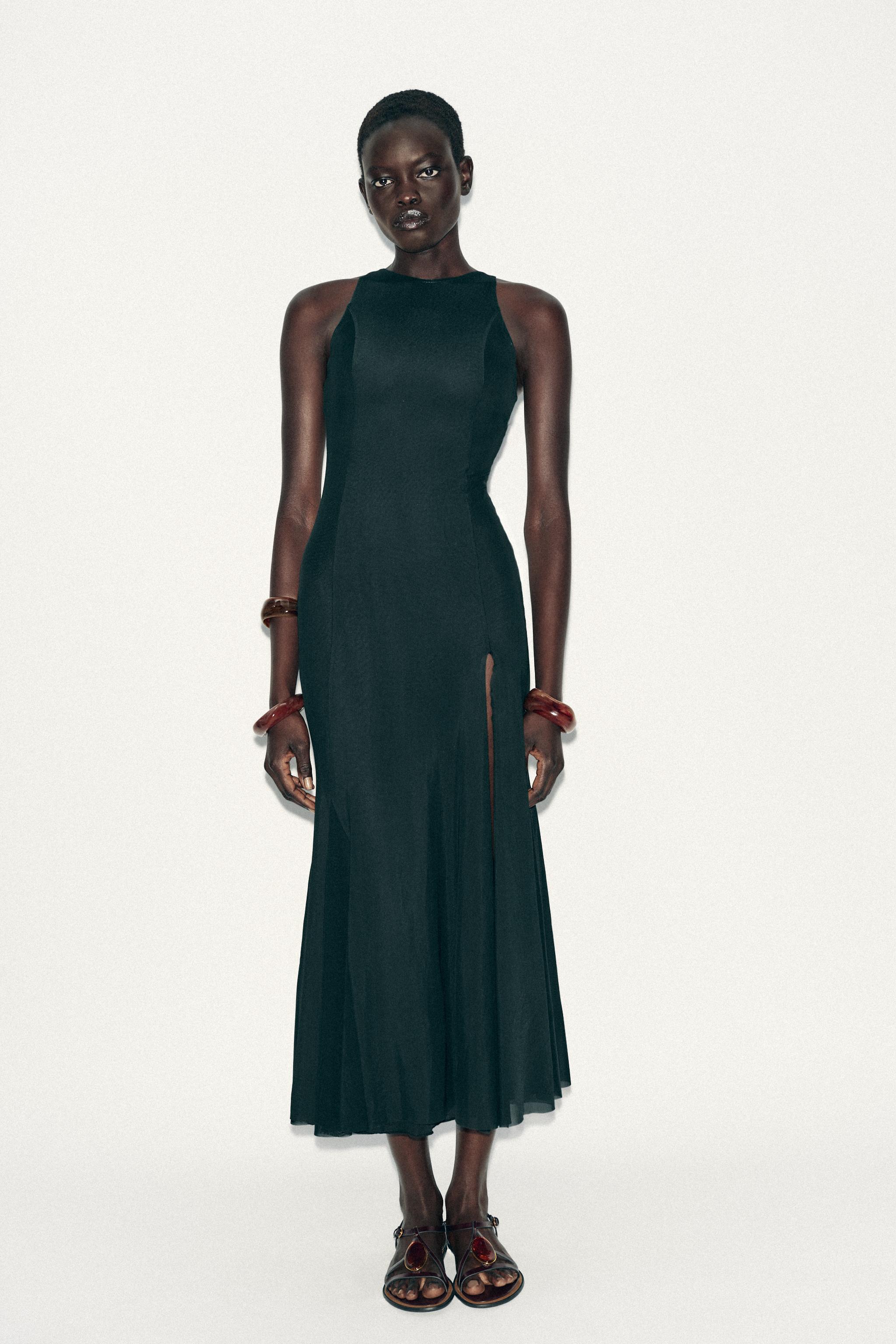 LONG TULLE GODET DRESS