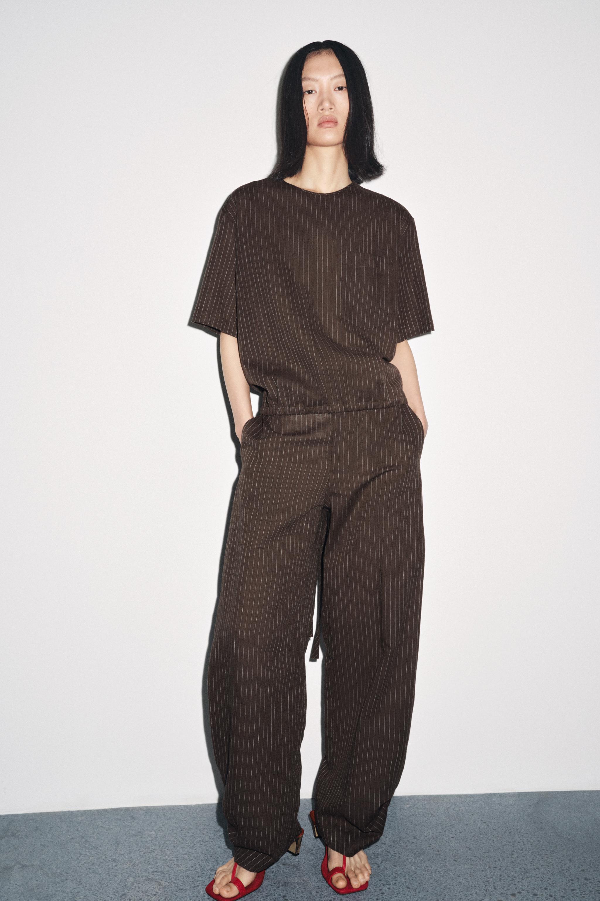 ZW COLLECTION STRIPED LINEN BLEND BALLOON PANTS