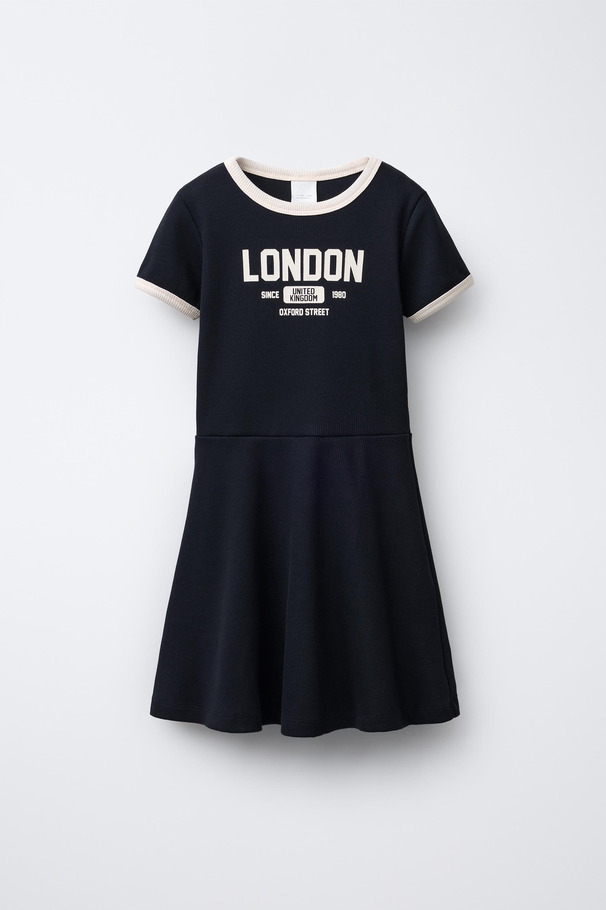 TEXT PRINT RIBBED DRESS