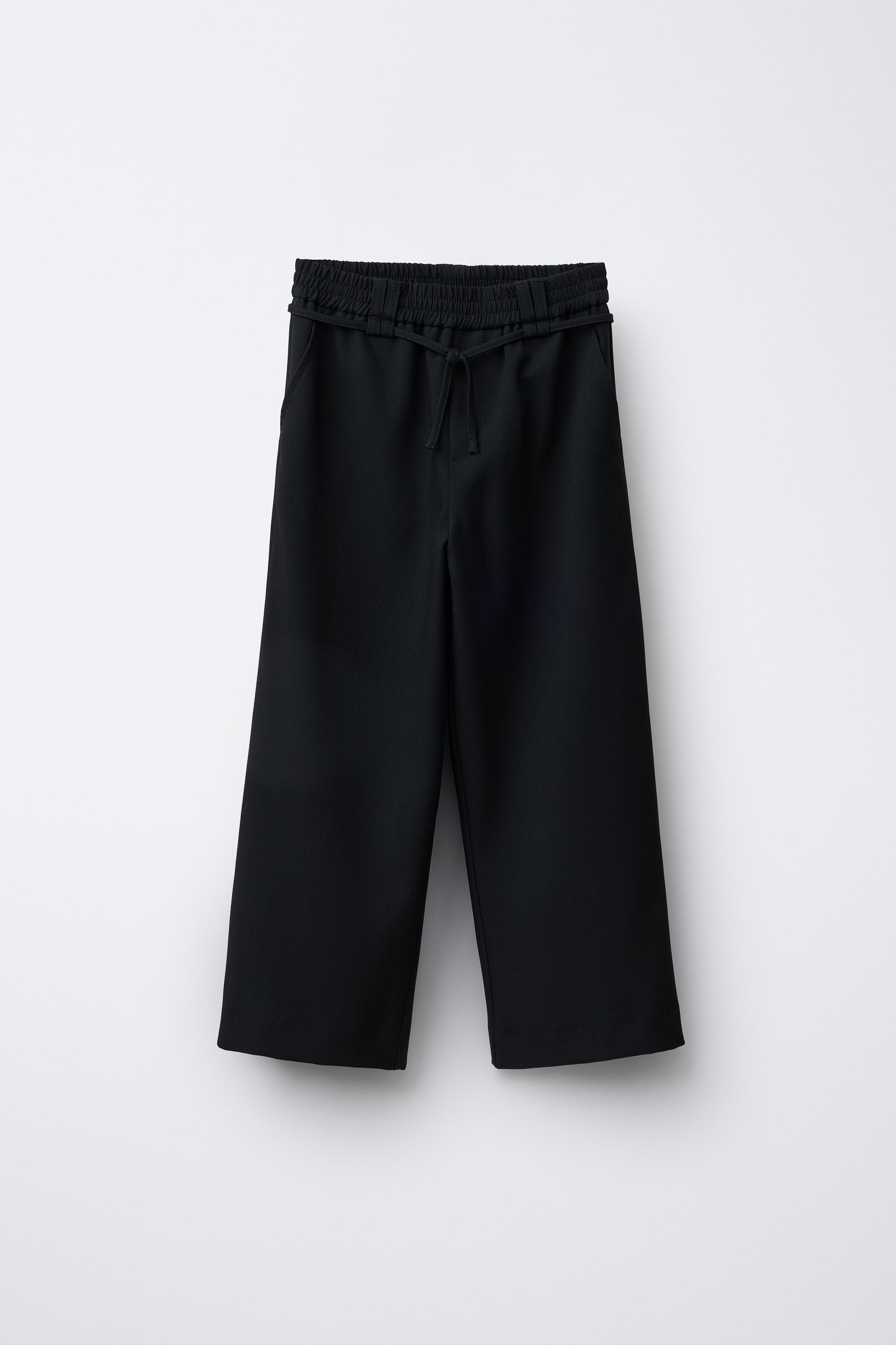 BASIC BELTED WIDE LEG SUIT PANTS