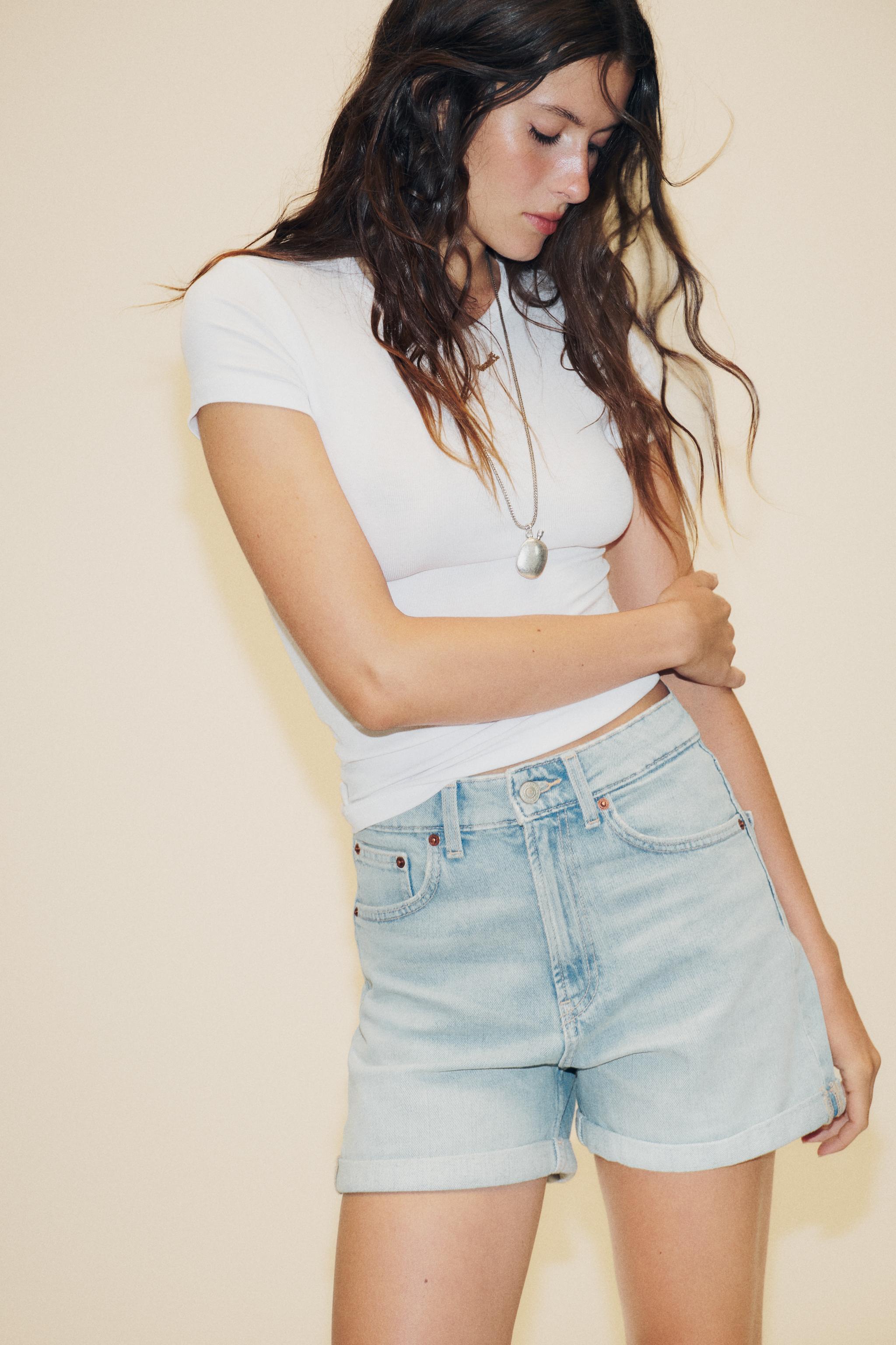 HIGH WAIST TRF MOM FIT SHORTS