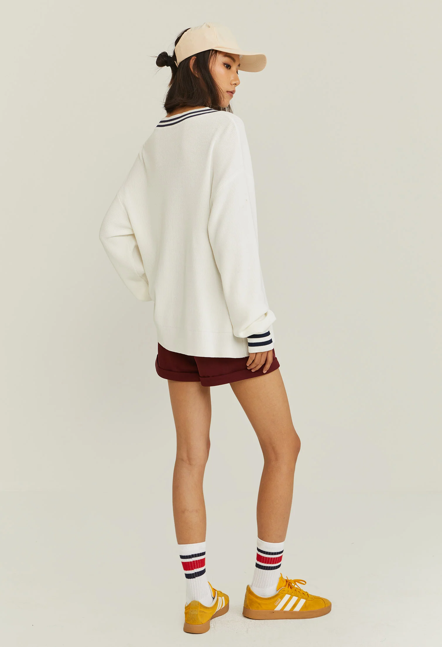 V-Neck Varsity Knitted Long-Sleeve Sweater