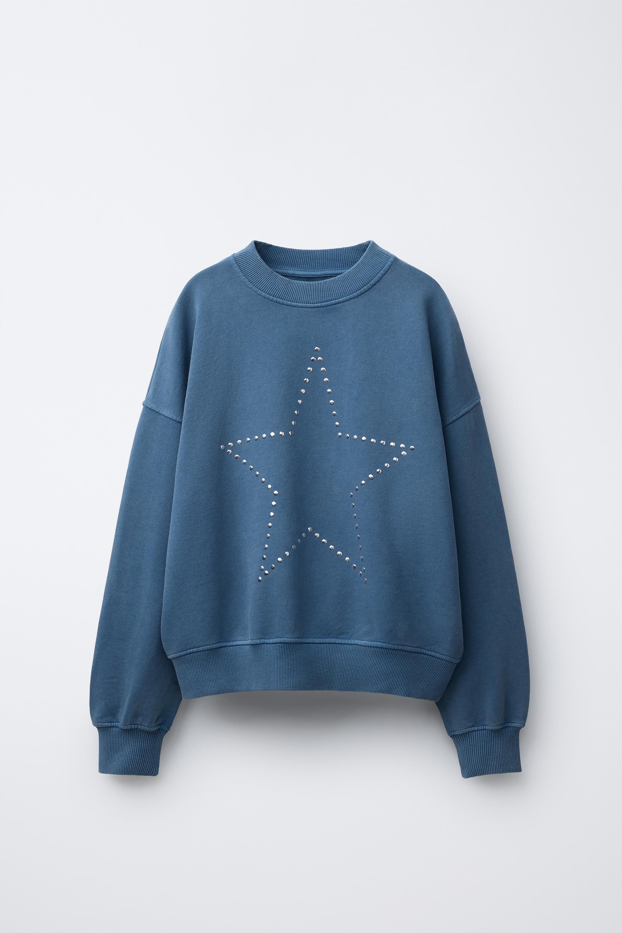 WASHED EFFECT STUDDED STAR SWEATSHIRT